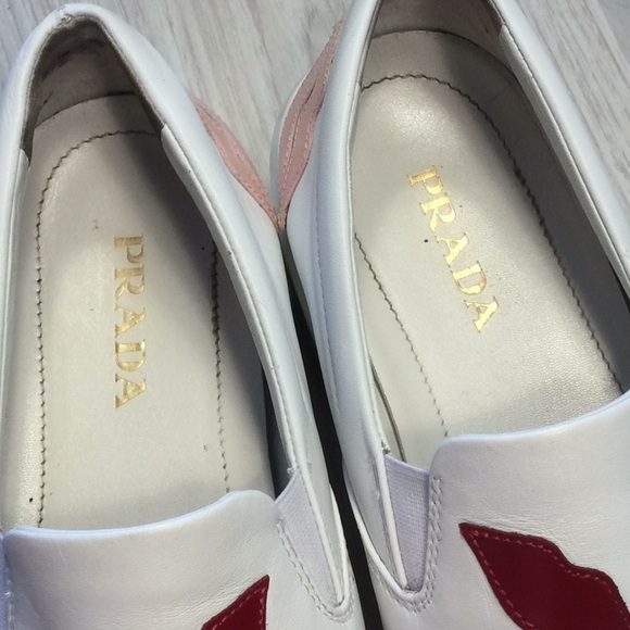 Prada Lips Appliqued Leather Slip On Sneaker- 37.5 - Picture 4 of 16